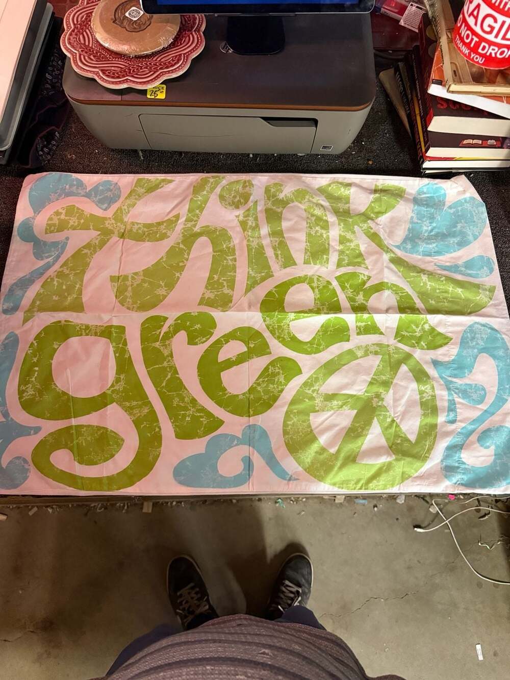 Vintage Think Green Peace Sign Pillowcase
